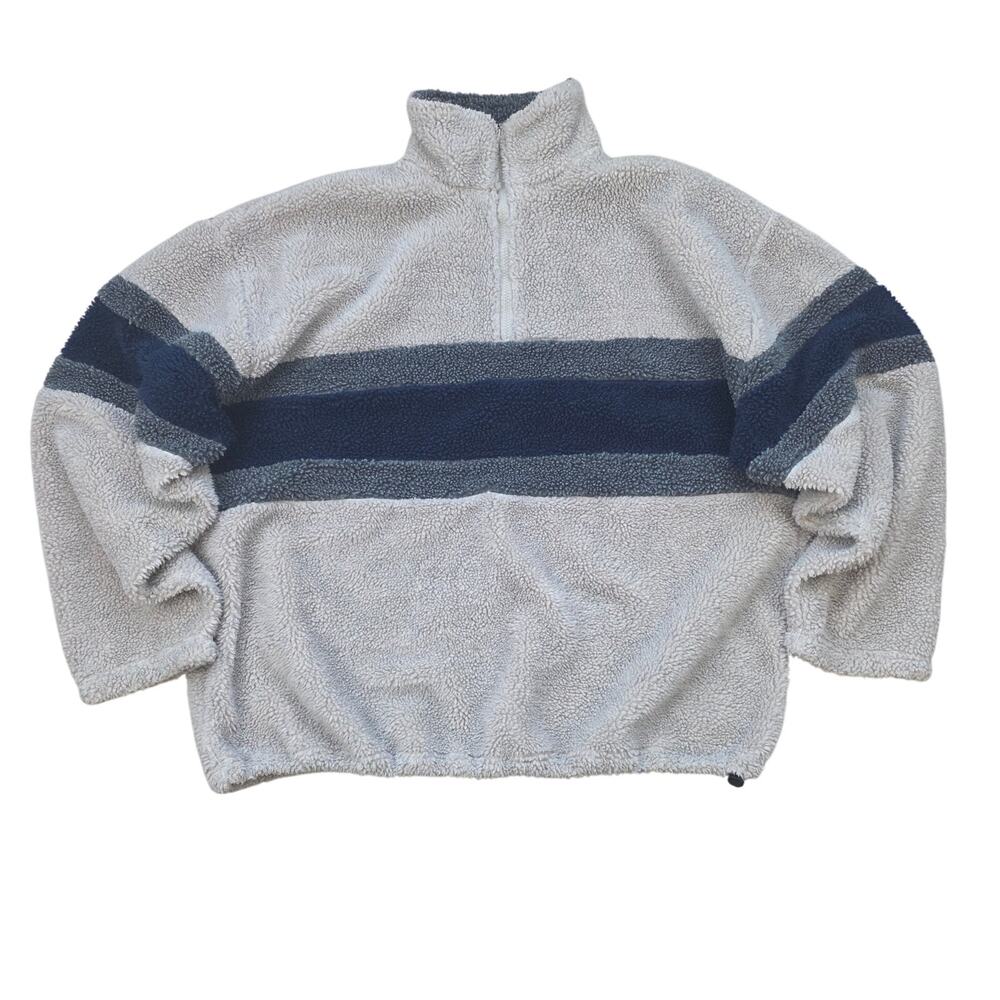 NorthCrest Sherpa Fleece Pullover Half Zip Stripe Cream Men XL Vintage 90s